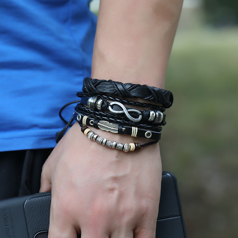 Ensemble de trois bracelets en cuir de bétail tissé Vintage