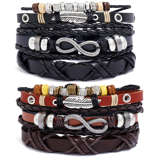 Vintage Weave Cattle Leather Three-piece Set Bracelets