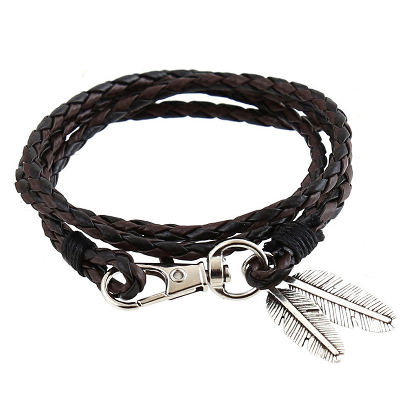 Men's Korean Woven Twisted Leather Rope Bracelets