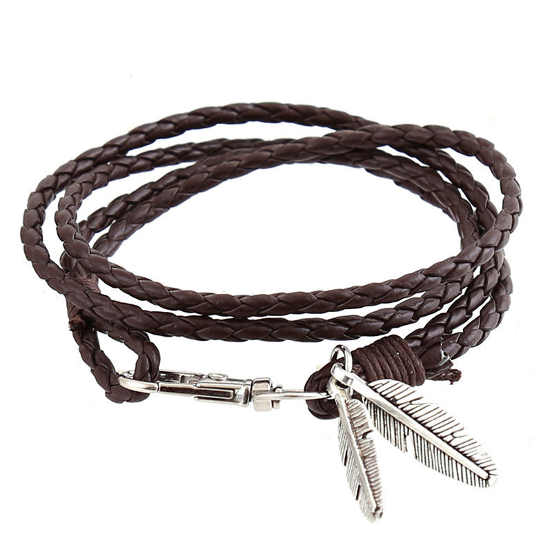 Men's Korean Woven Twisted Leather Rope Bracelets