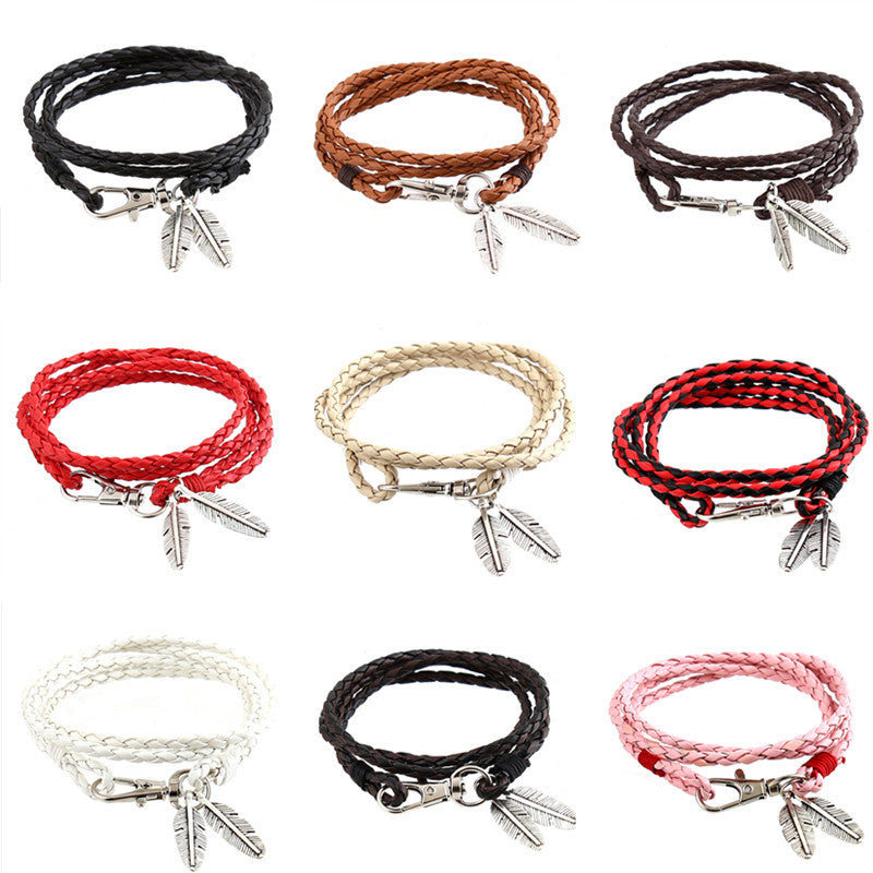 Men's Korean Woven Twisted Leather Rope Bracelets