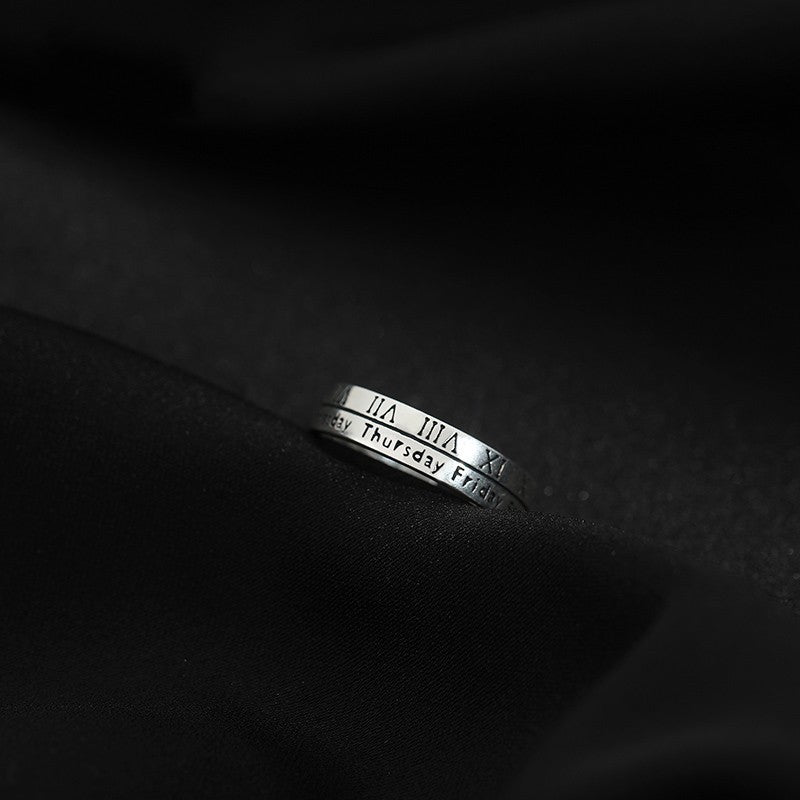 Women's Sterling Sier Roman Numerals Open Index Finger Vintage Simple Trendy Ring