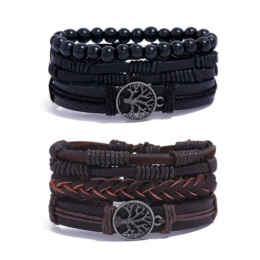 Bracelets tissés en cuir pour femmes, hommes et arbre de vie