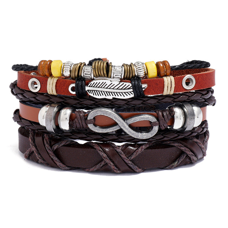 Vintage Weave Cattle Leather Three-piece Set Bracelets