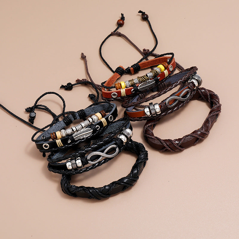 Dreiteiliges Set aus Vintage-Armbändern aus gewebtem Rindsleder