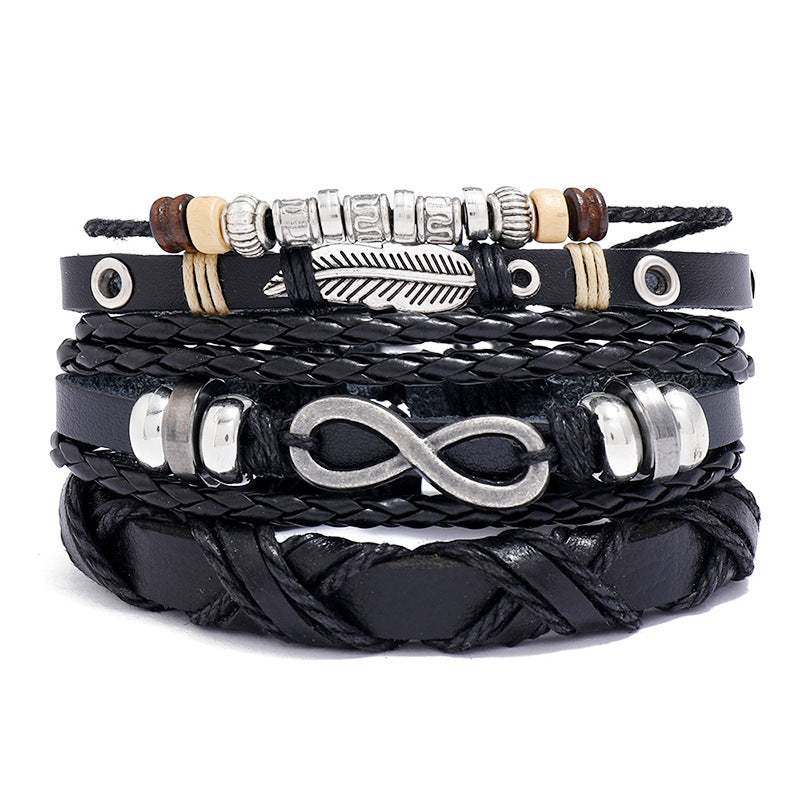 Dreiteiliges Set aus Vintage-Armbändern aus gewebtem Rindsleder