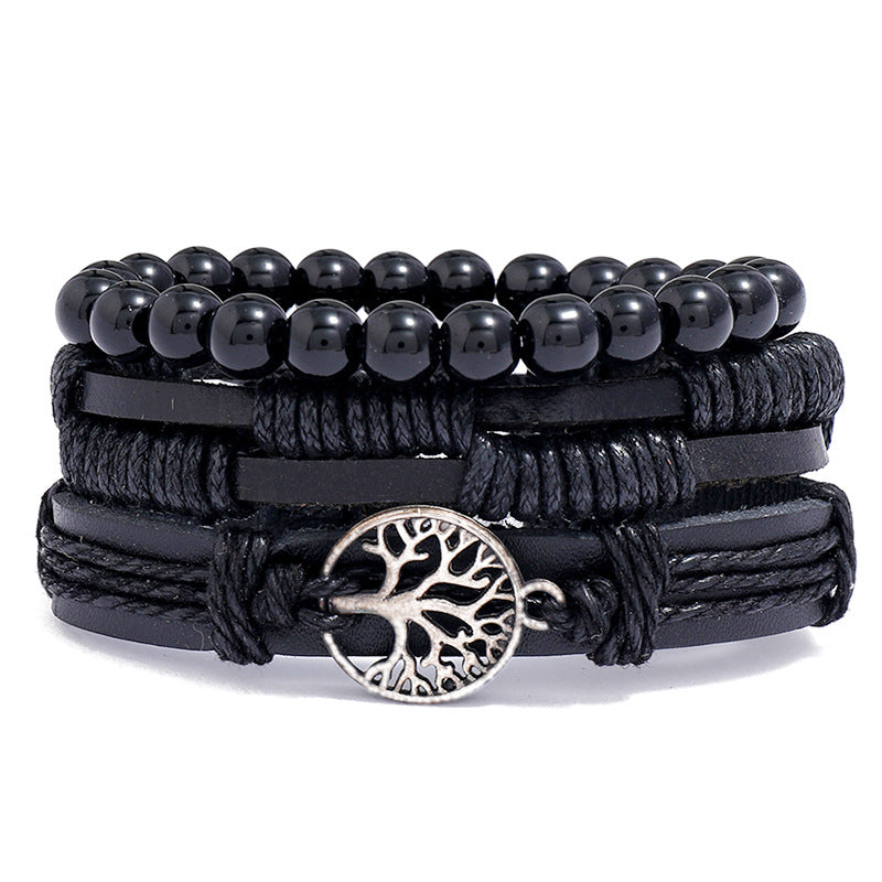 Men's Weave Vintage Cattle Leather Three-piece Set Bracelets