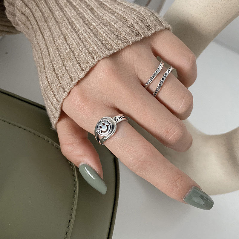 Women's Sterling Sier Roman Numerals Open Index Finger Vintage Simple Trendy Ring
