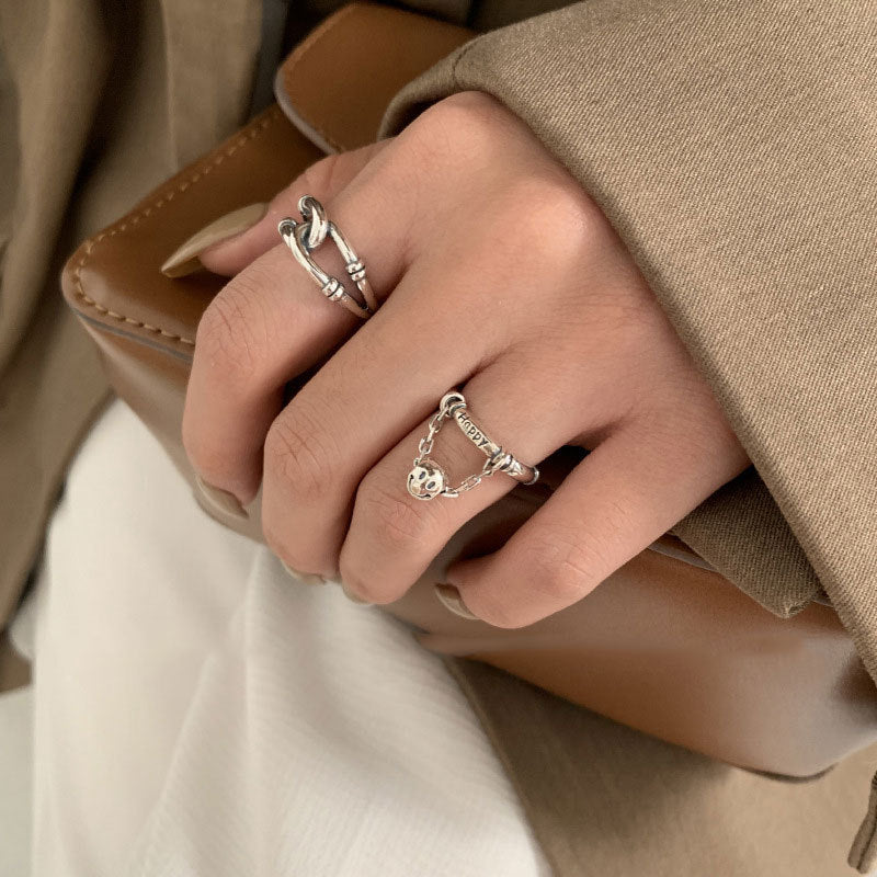 Women's Sterling Sier Roman Numerals Open Index Finger Vintage Simple Trendy Ring