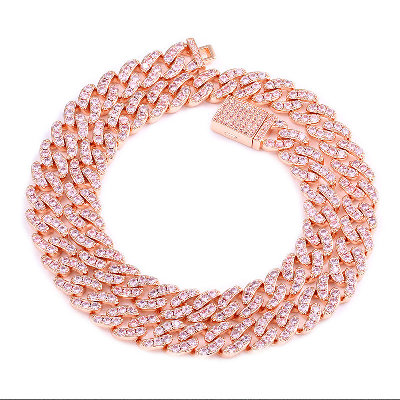 Men's Row Full Rhinestone Zircon Bubble Cuban Link Chain Necklaces