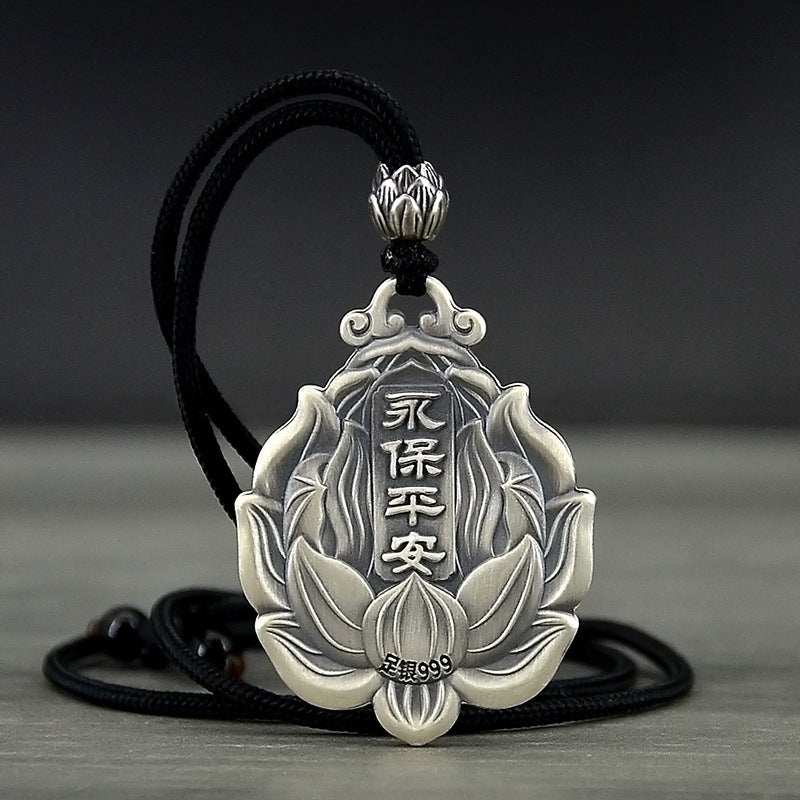 Women's & Men's & Vintage Sterling Sier Avalokitesvara Pendant Solid Pure Amulet Life Necklaces