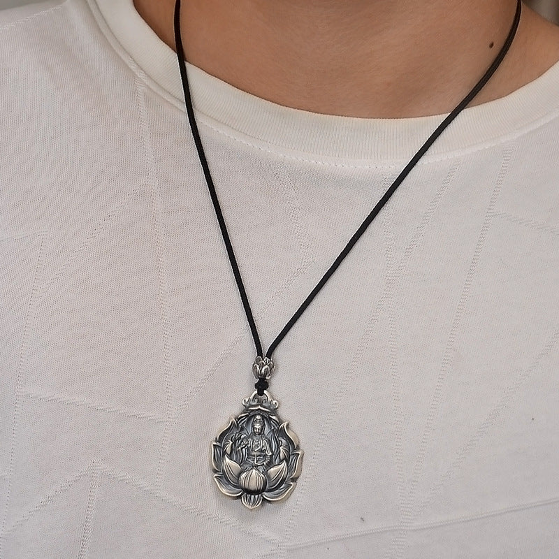 Women's & Men's & Vintage Sterling Sier Avalokitesvara Pendant Solid Pure Amulet Life Necklaces