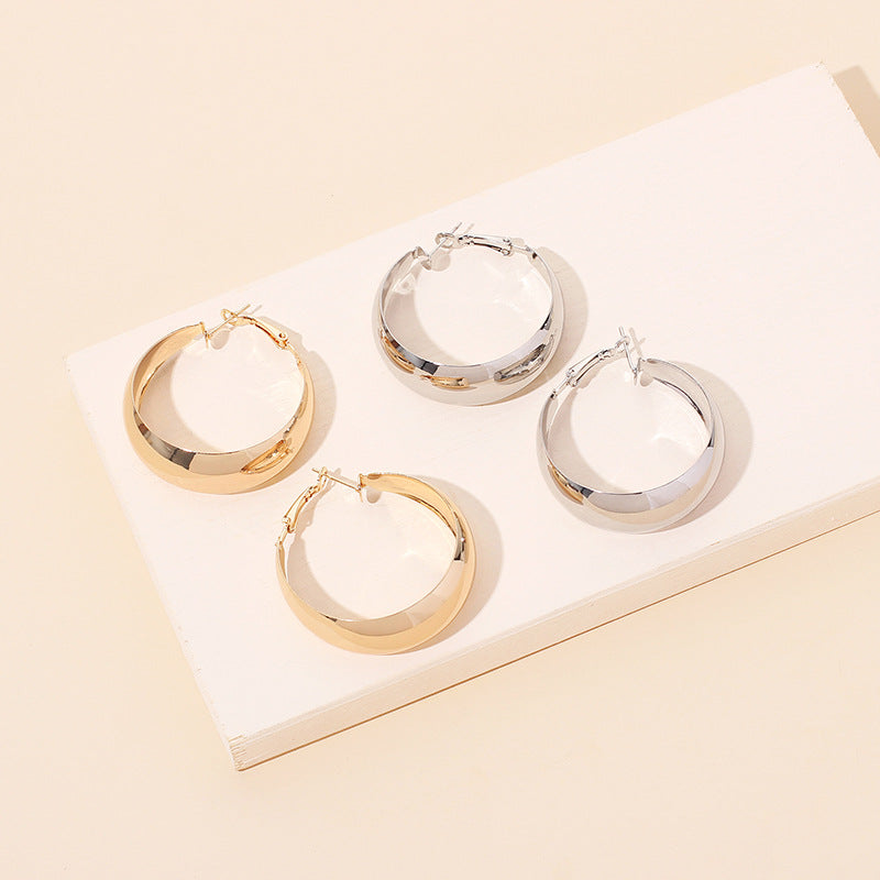 High Profile Retro Geometric Big Circle Glossy Earrings