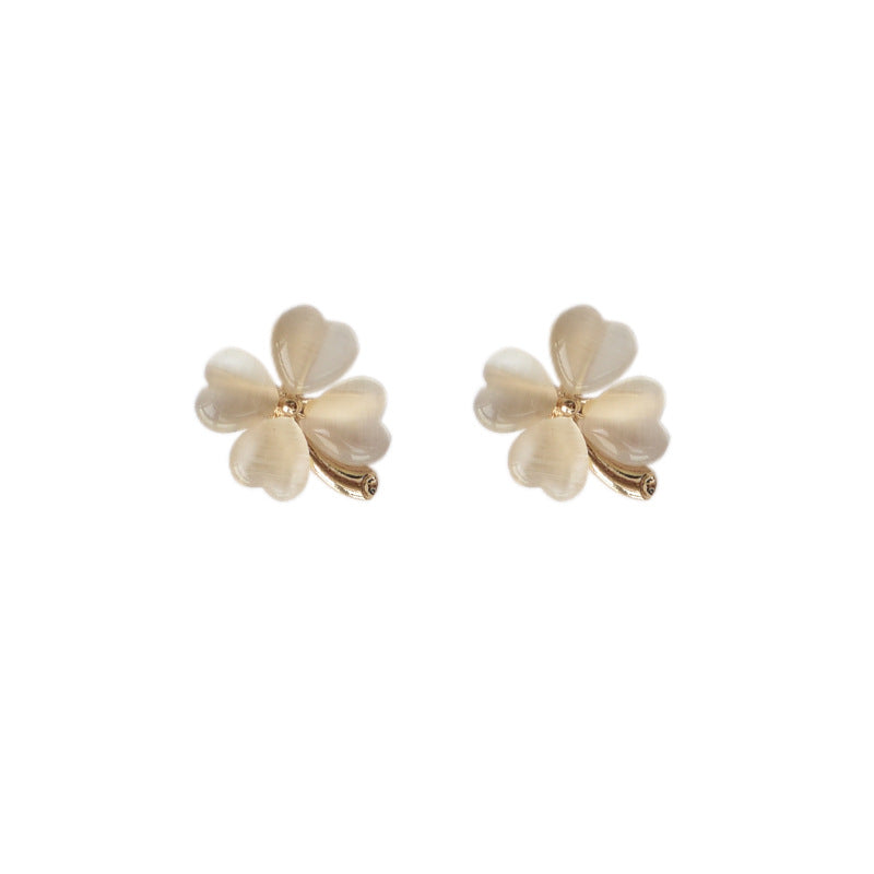 Sier Needle Four Leaf Clover Ear Fresh Cute Sweet Flower Earrings
