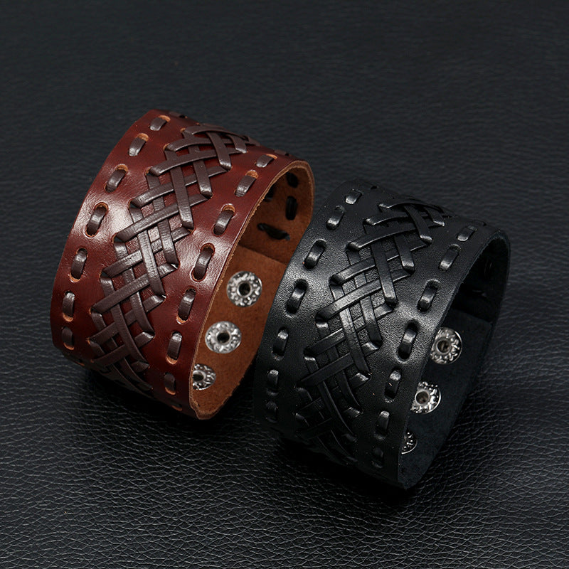 Bracelets de bijoux punk en cuir de bétail tissé vintage pour hommes