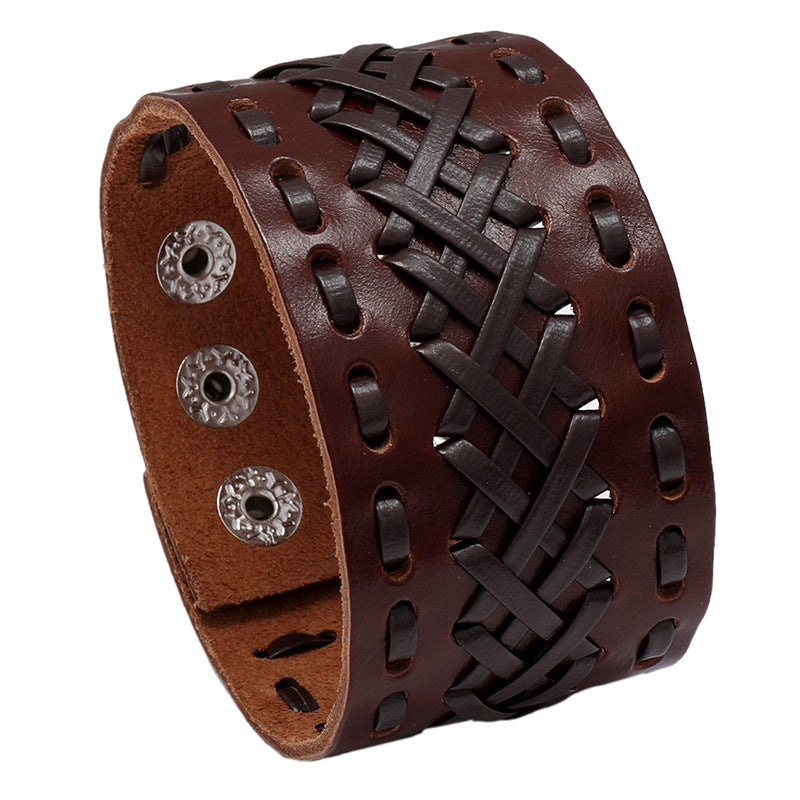 Men's Vintage Weave Cattle Leather Punk Jewelry Bracelets