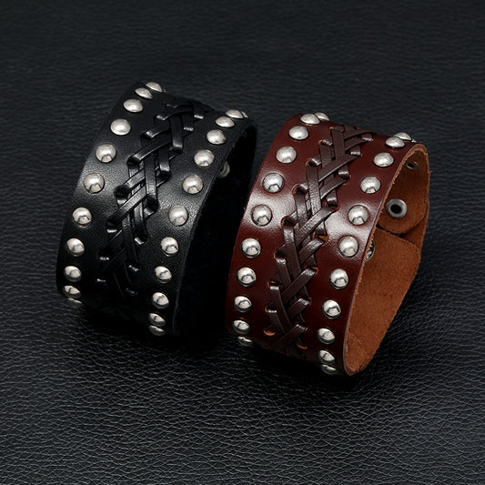 Men's Vintage Weave Leather Ornament Personality Punk Bracelets