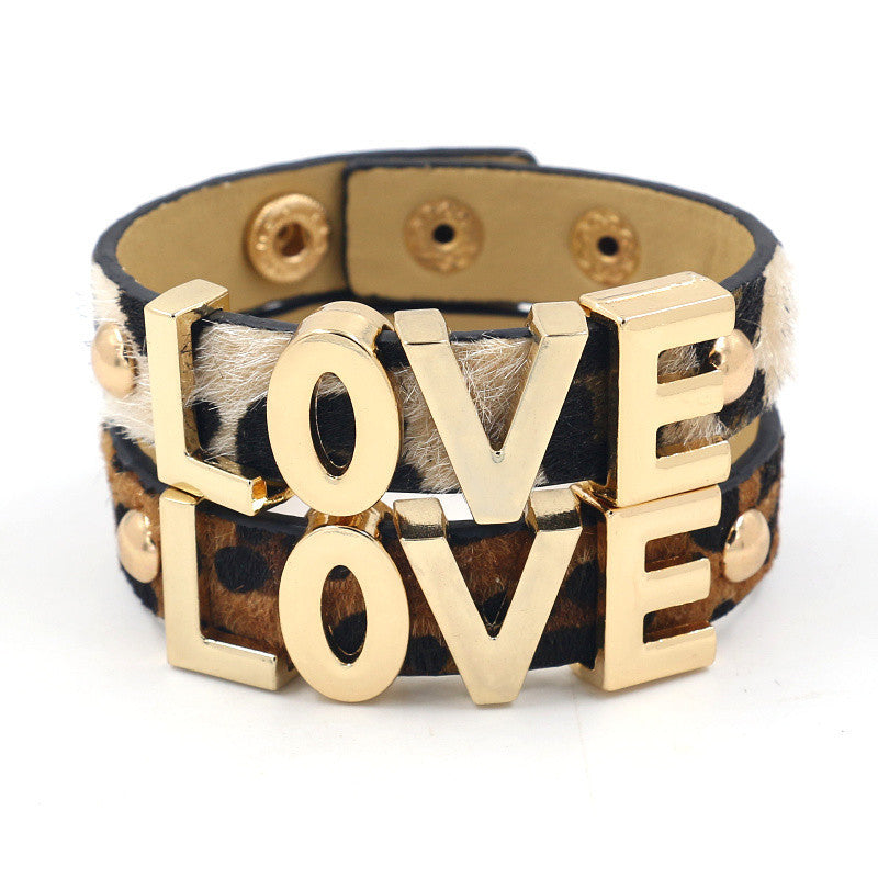 Bracelets léopard en cuir à personnalité polyvalente pour boîte de nuit exagérée pour femmes