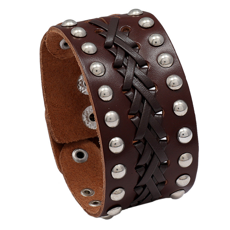 Bracelets Punk de personnalité d'ornement en cuir tissé Vintage pour hommes