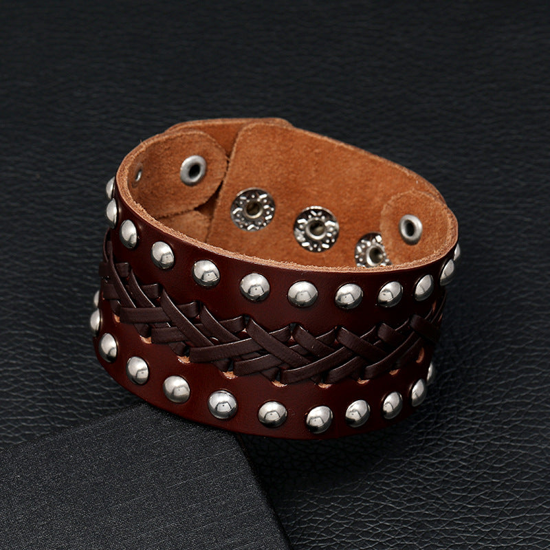 Men's Vintage Weave Leather Ornament Personality Punk Bracelets