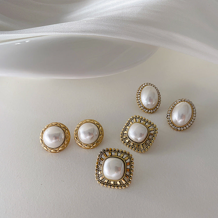 Women's Geometric Round Pearl Simple Niche Temperament Earrings