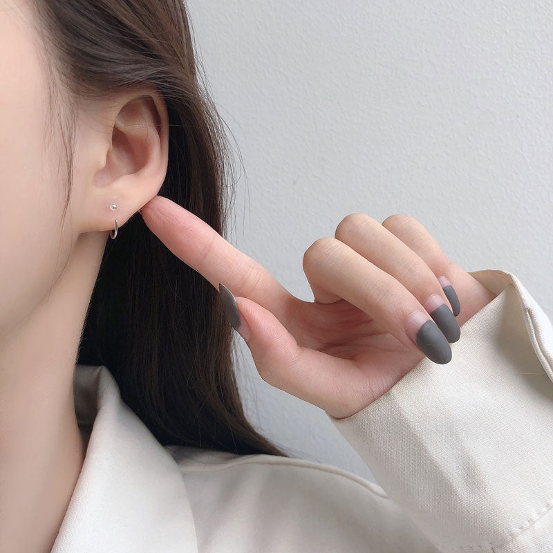 Sier Ball Bead Niche Simple Handmade Stud Earrings