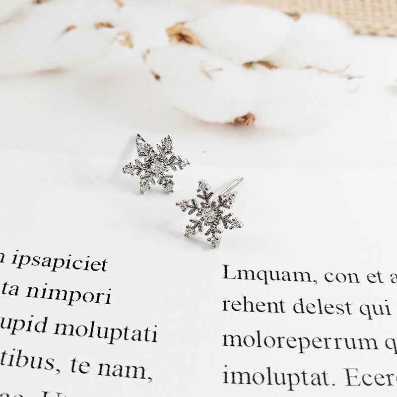 Boucles d'oreilles femme imitation moissanite flocon de neige or rose