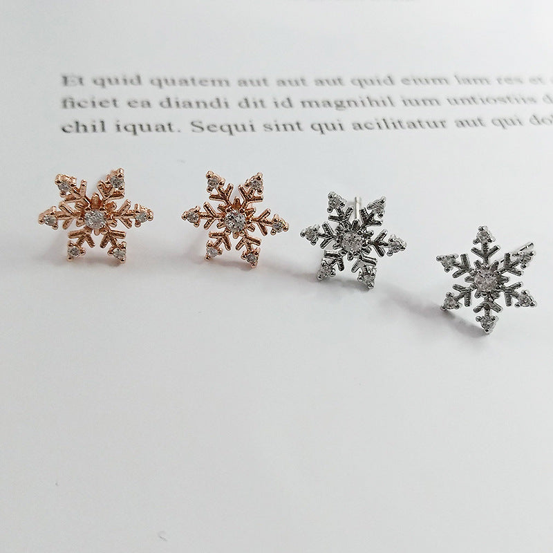 Boucles d'oreilles femme imitation moissanite flocon de neige or rose