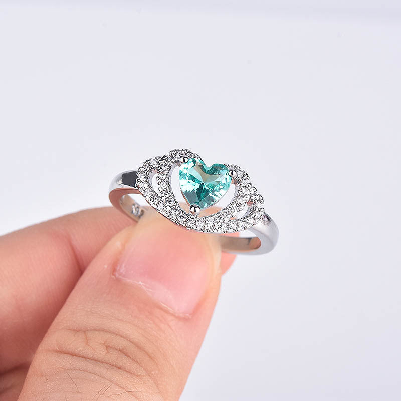 Double Love Heart-shaped Diamond Fashion Emerald Rings