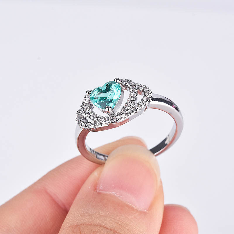 Double Love Heart-shaped Diamond Fashion Emerald Rings