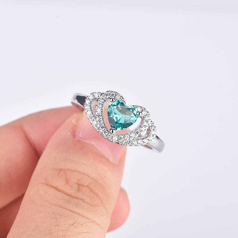 Double Love Heart-shaped Diamond Fashion Emerald Rings