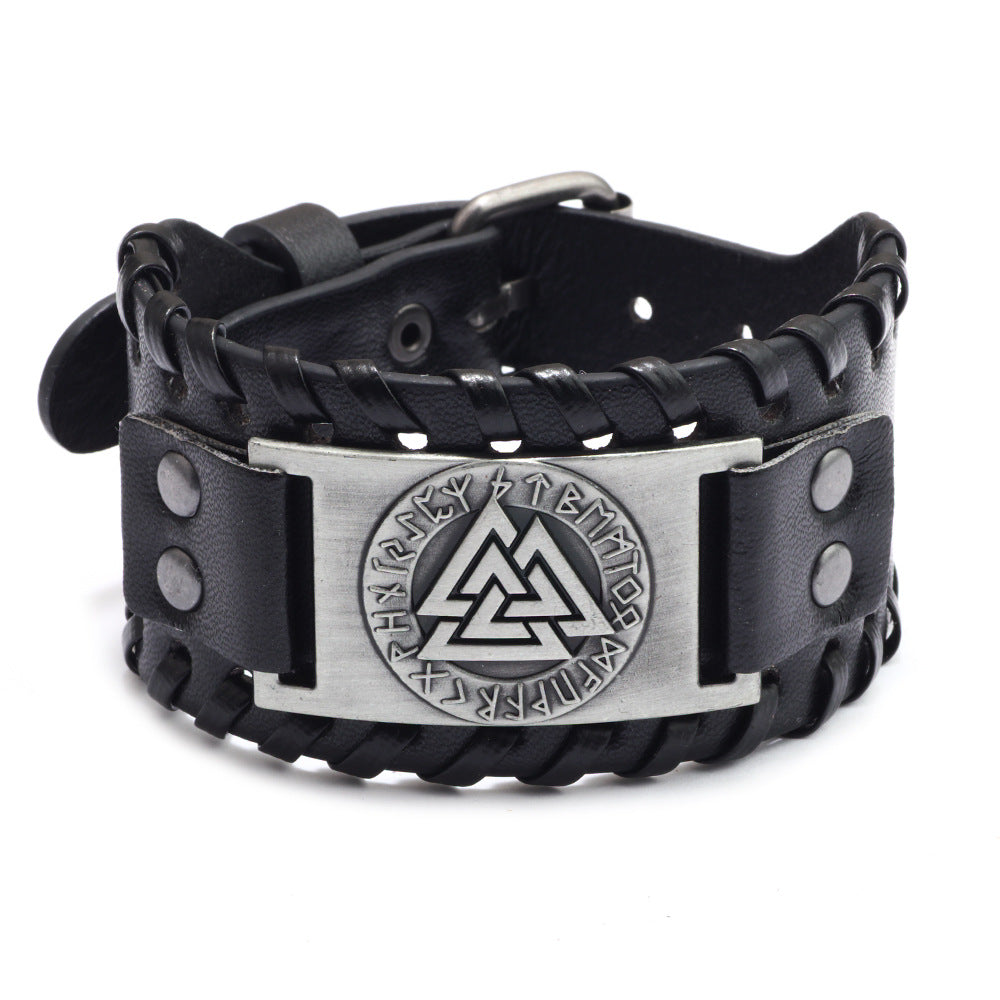 Men's Alloy Wolf Head Accessories Leather Wide Bracelets