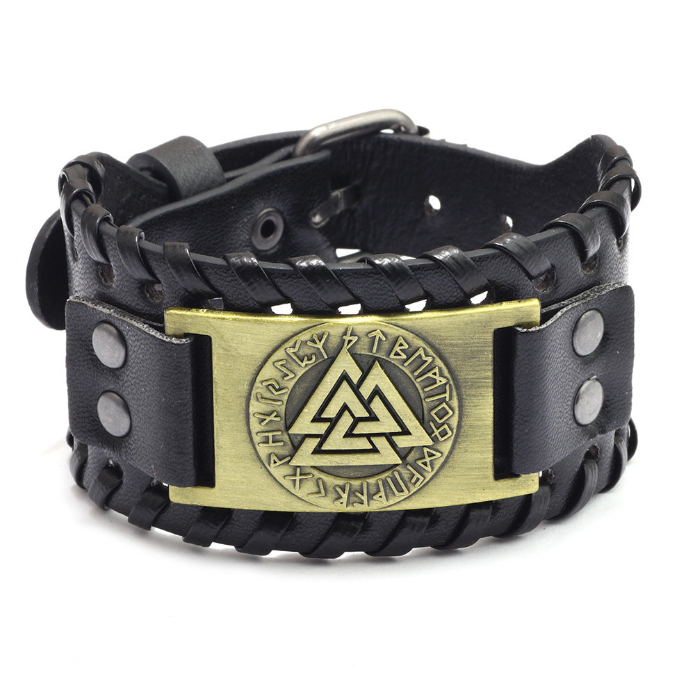 Men's Alloy Wolf Head Accessories Leather Wide Bracelets