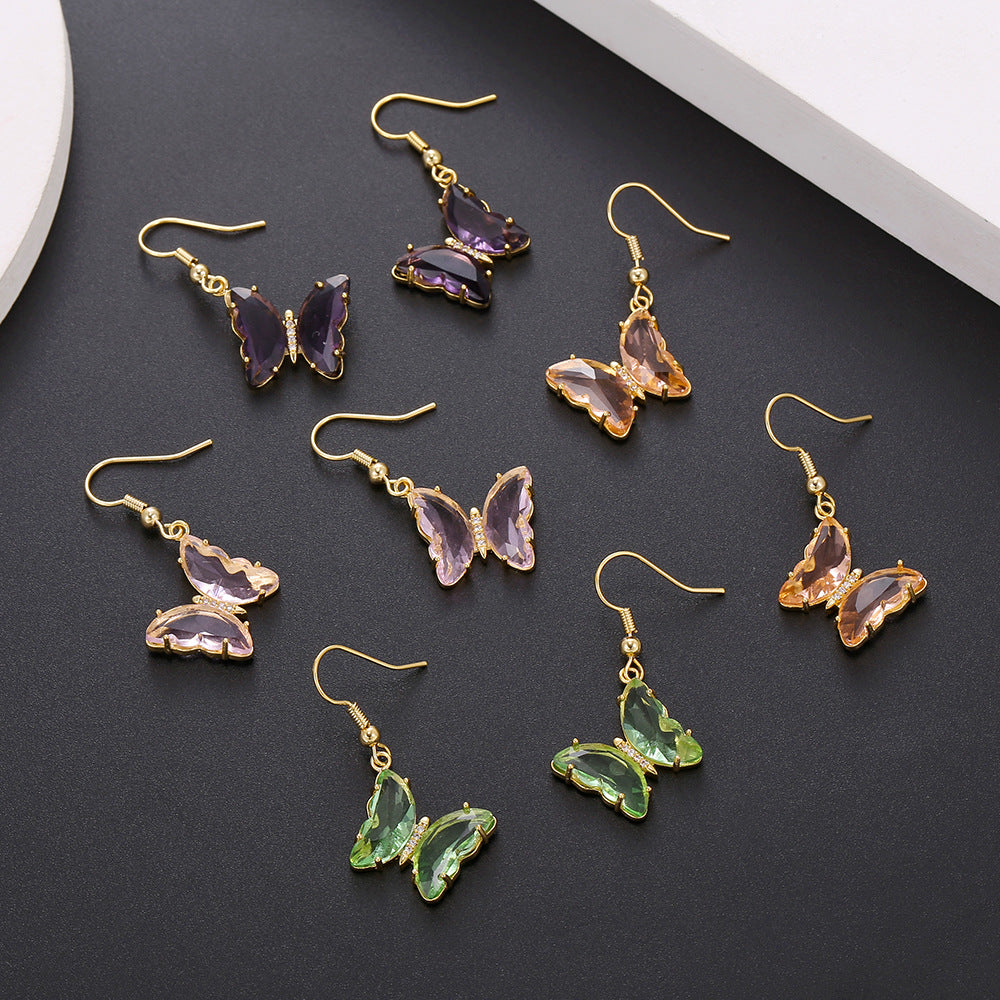 Super Fairy Glass Butterfly Ear Hook Graceful Female Earrings