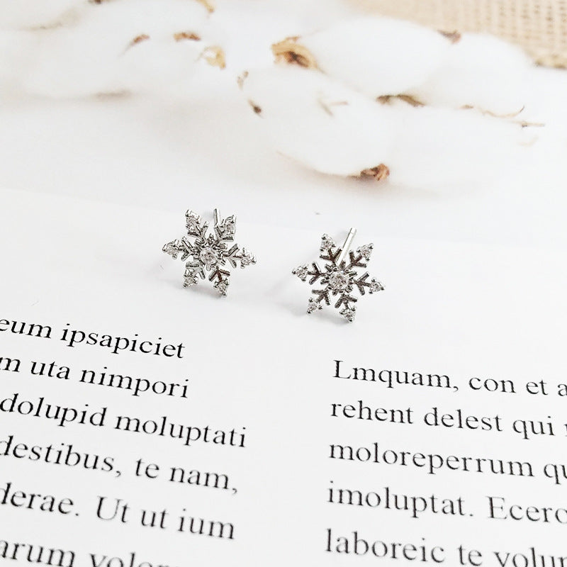 Boucles d'oreilles femme imitation moissanite flocon de neige or rose