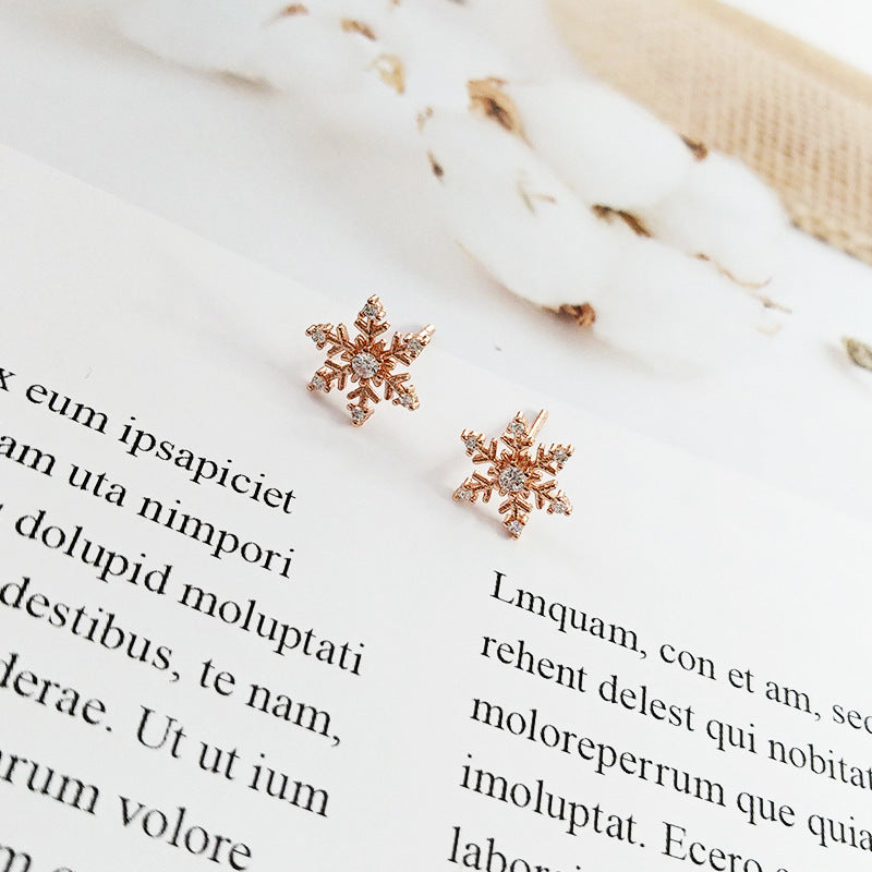 Boucles d'oreilles femme imitation moissanite flocon de neige or rose