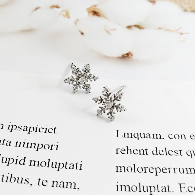 Boucles d'oreilles femme imitation moissanite flocon de neige or rose