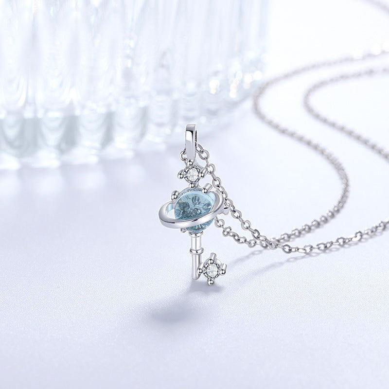 Clear Blue Glaze Fantasy Planet Clavicle Necklaces