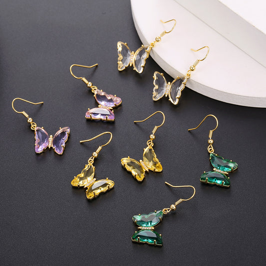 Super Fairy Glass Butterfly Ear Hook Graceful Female Earrings