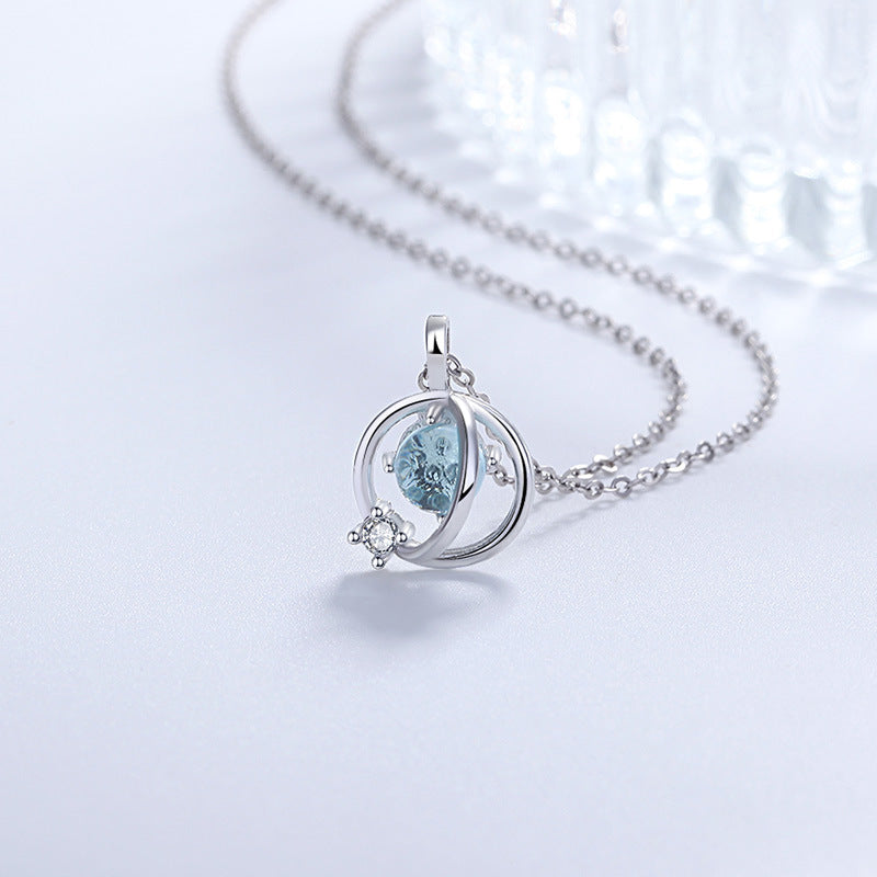 Clear Blue Glaze Fantasy Planet Clavicle Necklaces