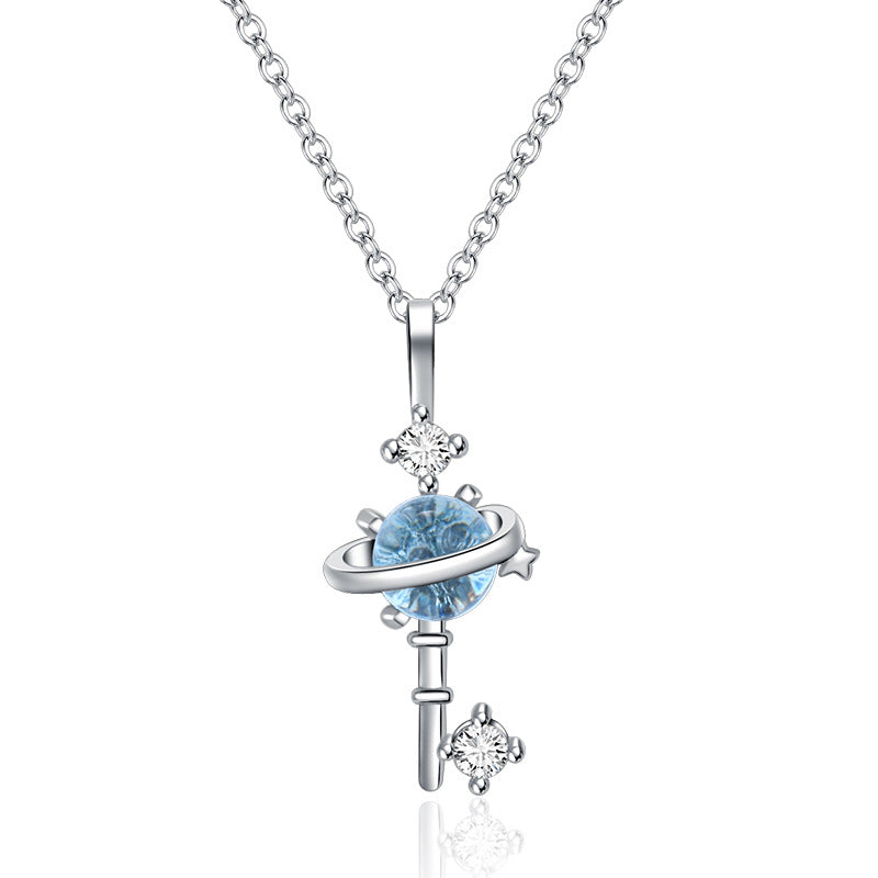 Clear Blue Glaze Fantasy Planet Clavicle Necklaces