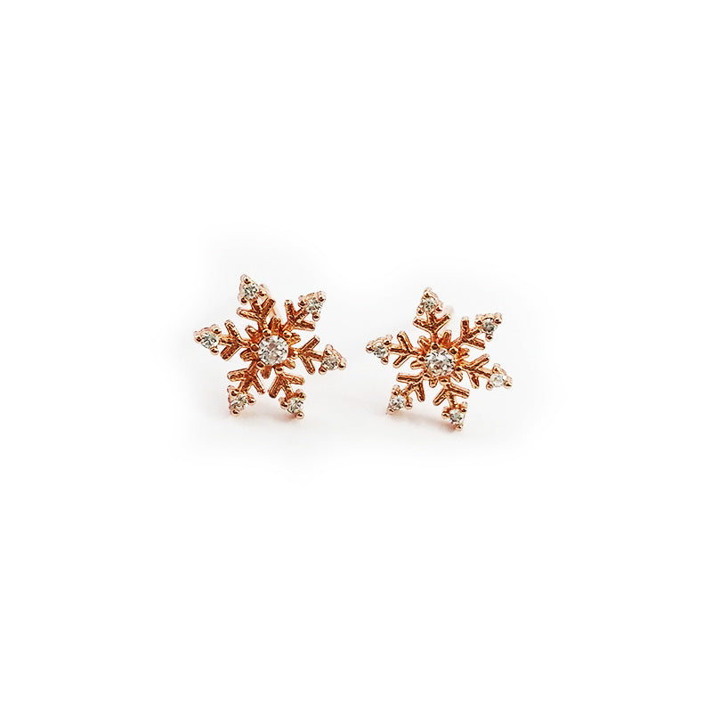 Boucles d'oreilles femme imitation moissanite flocon de neige or rose