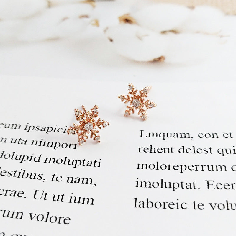 Boucles d'oreilles femme imitation moissanite flocon de neige or rose