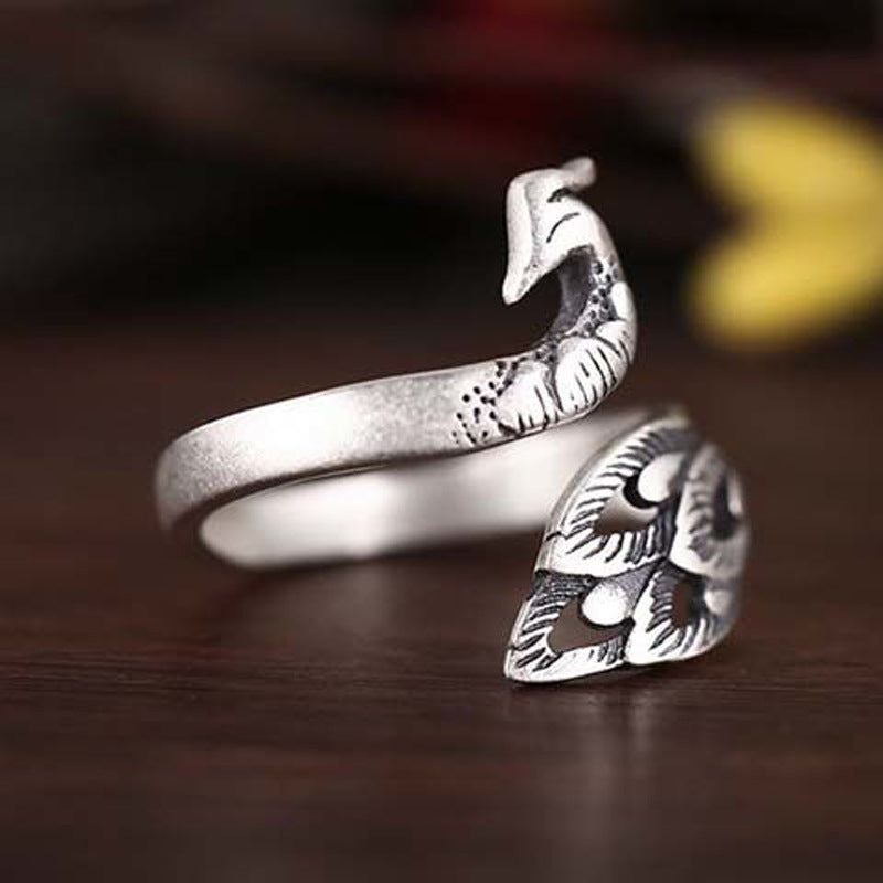 With Opening Peacock Sier Plated Female Rings