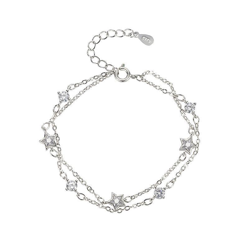 Bracelets à double cercles sauvages de tempérament pentagramme de diamant pour femmes