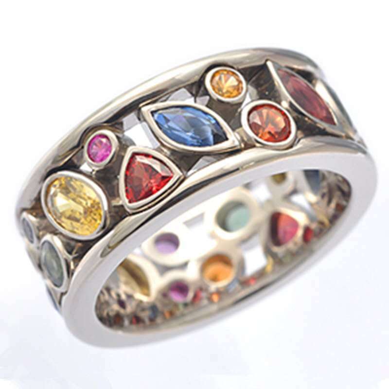 Women's Fashion Geometry Pattern Hollow Jeweled Multicolor Rings