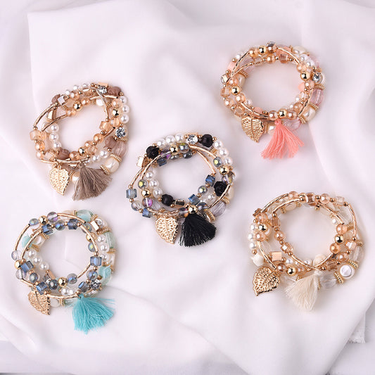 Women's Metal Crystal Beads Pearl Flower Leaves Fashion Bracelets