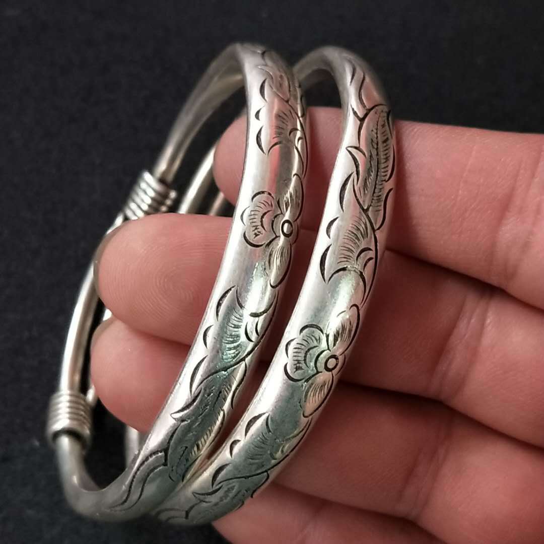 Tibetan Sier Miao Vintage Ethnic Style Fu Lu Shou Plated Bracelet