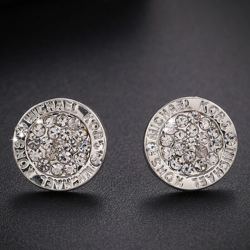 Imitation Moissanite Round Geometric White Gold Earrings