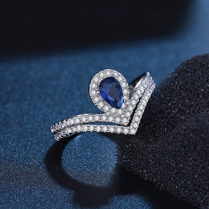 Women's Blue Sapphire Moissanite Trendy Unique Design Rings